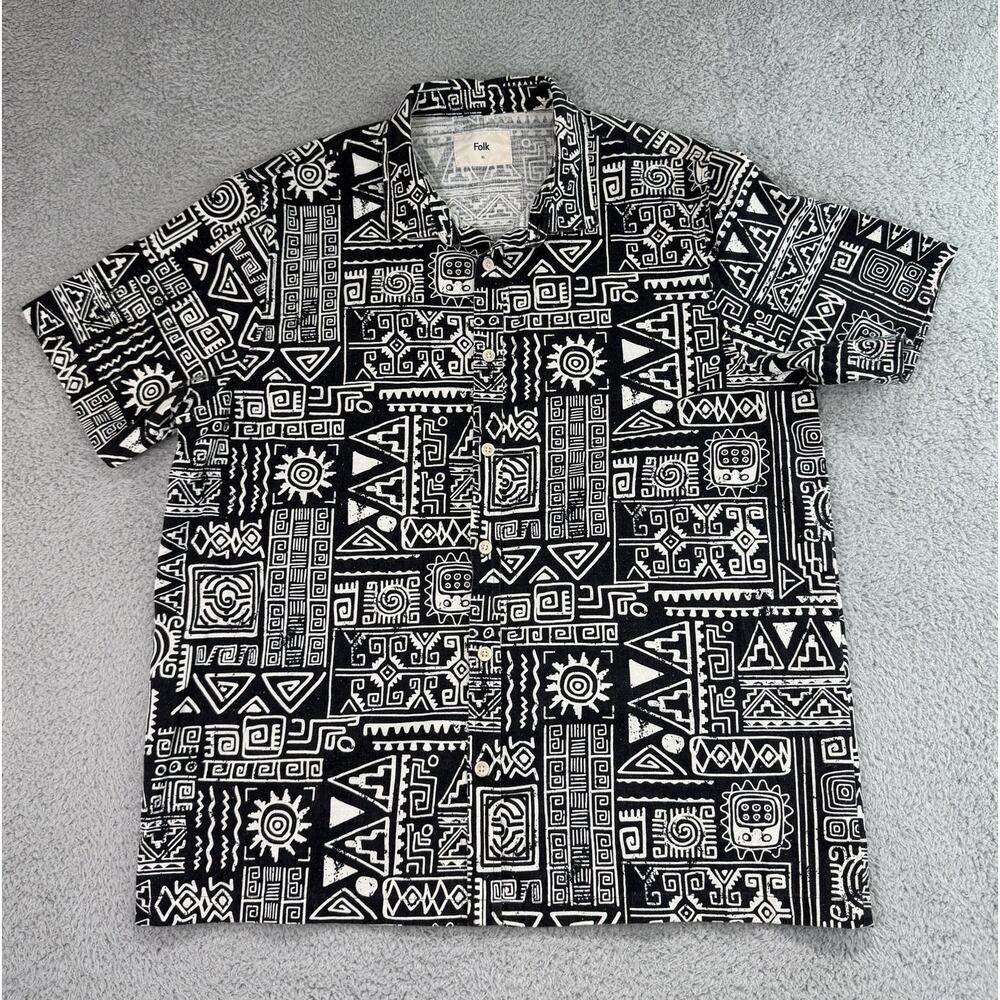 Folk Clothing Machu Short Sleeve Camp Aztec Southwestern Skater Shirt Sz XL